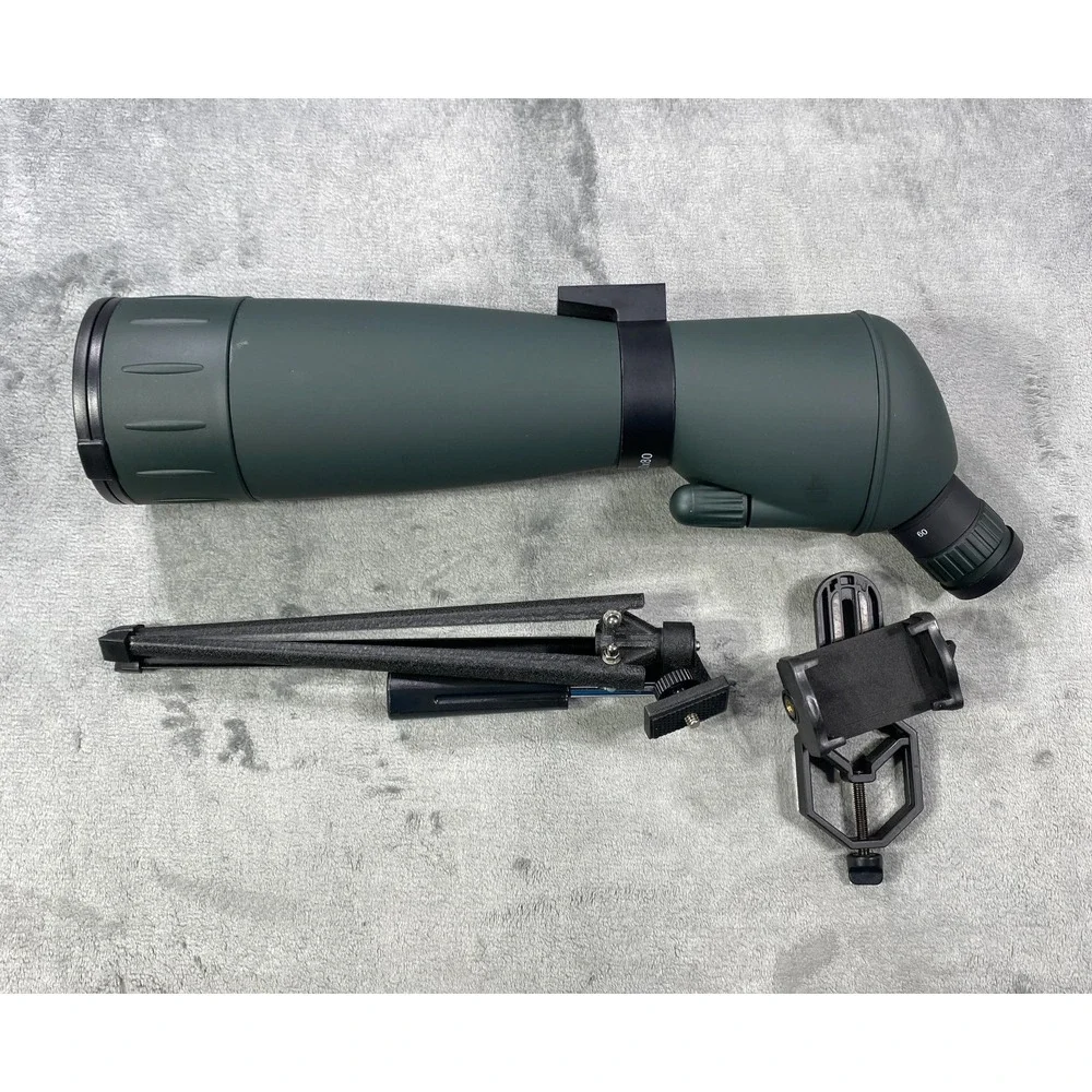 20-60x80 Spotting Scope Target Shooting Spotter Green Tripod Stand Lens Cap Bag